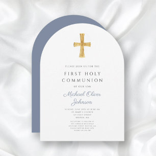 Blue Cross Religious Boy First Holy Communion Arch Invitation