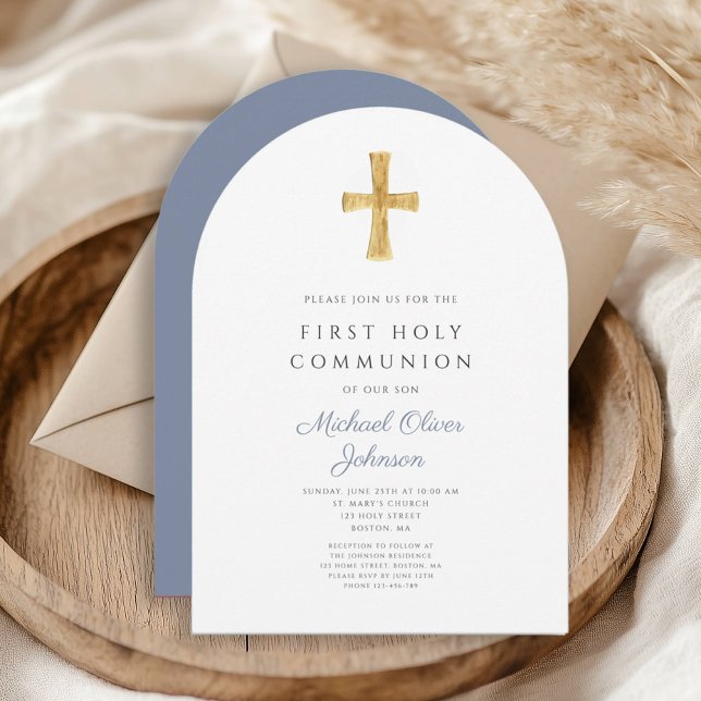 Blue Cross Religious Boy First Holy Communion Arch Invitation (Blue Cross Religious Boy First Holy Communion Arch Invitation)