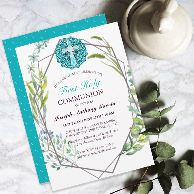Blue Cross Spring Floral First Holy Communion  Invitation (Creator Uploaded)