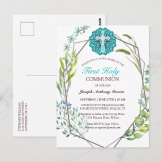 Blue Cross Spring Floral First Holy Communion Postcard