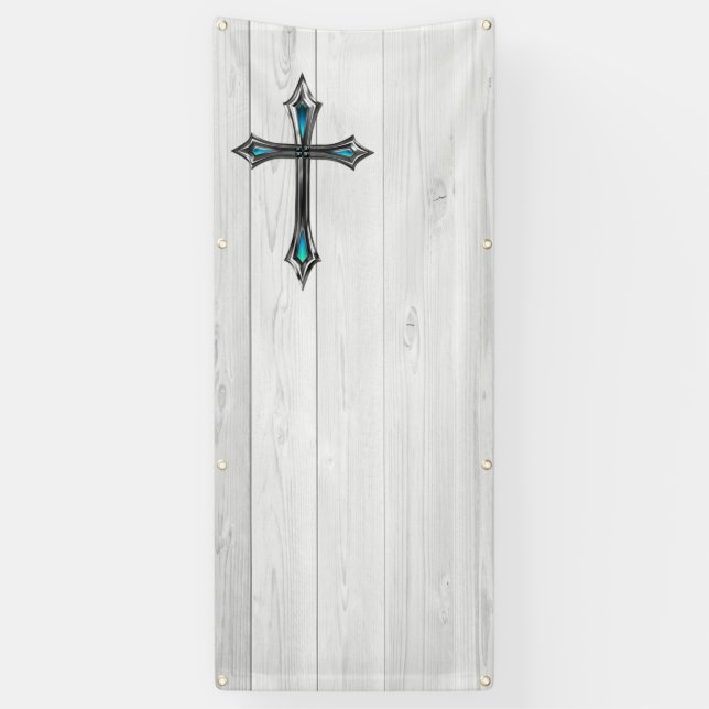 blue cross white plank blank church banner (Vertical)