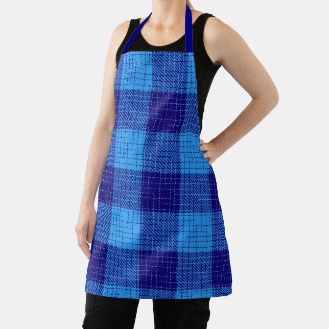 Blue Crosshatch Bold Chequered Design  Apron (Insitu)