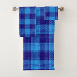 Blue Crosshatch Bold Chequered Design Bath Towel Set