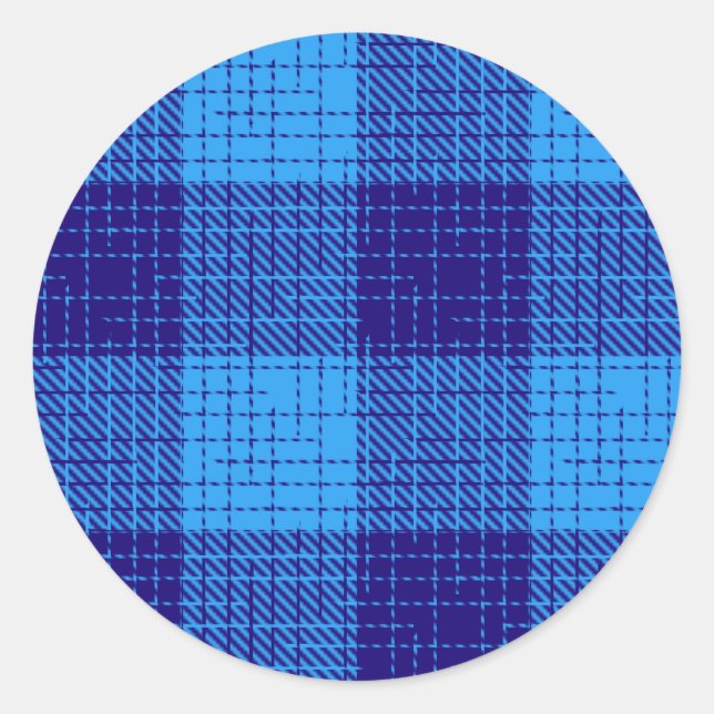 Blue Crosshatch Bold Chequered Design  Classic Round Sticker (Front)