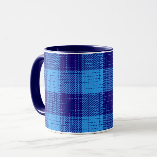 Blue Crosshatch Bold Chequered Design  Mug (Front Left)