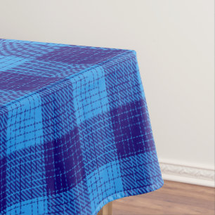 Blue Crosshatch Bold Chequered Design Tablecloth