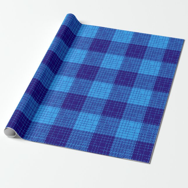 Blue Crosshatch Bold Chequered Design  Wrapping Paper (Unrolled)