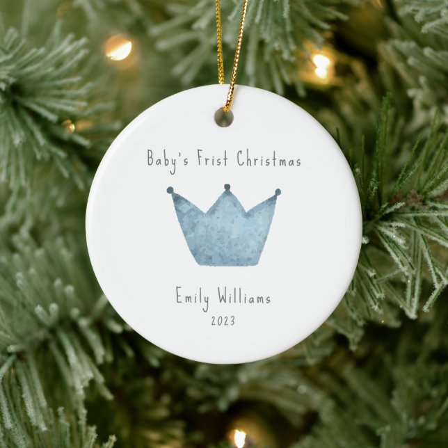 Blue Crown Photo Baby's Frist Christmas  Ceramic Tree Decoration (Tree)