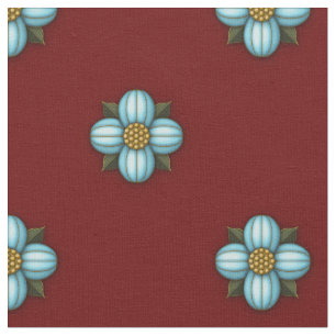 Blue Cruciferous Flowers on Dark Red Fabric