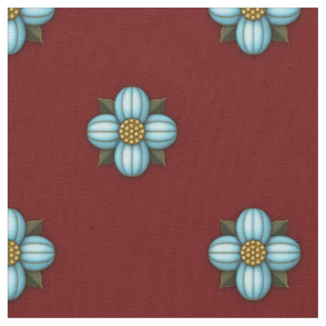 Blue Cruciferous Flowers on Dark Red Fabric (Close Up)
