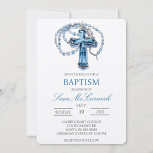 Blue Crucifix baptism Invitation