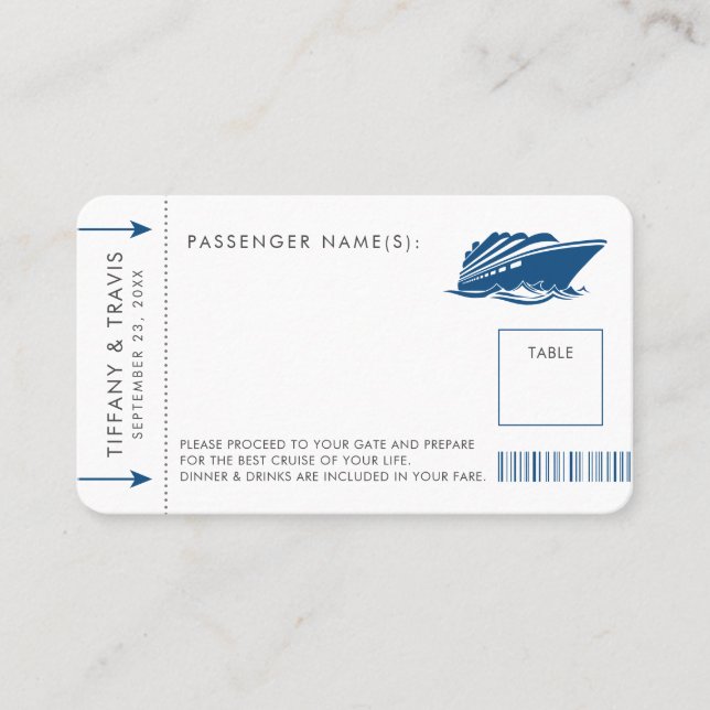 Blue Cruise Ticket Boarding Pass Place Escort Card (Front)