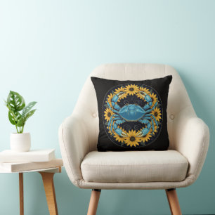 Blue Crustacean And Black Eyed Susan Flowers Cushion