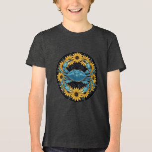 Blue Crustacean And Black Eyed Susan Flowers Tri-Blend Shirt