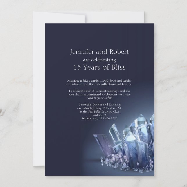 Blue Crystal 15th Wedding Anniversary Invitation (Front)