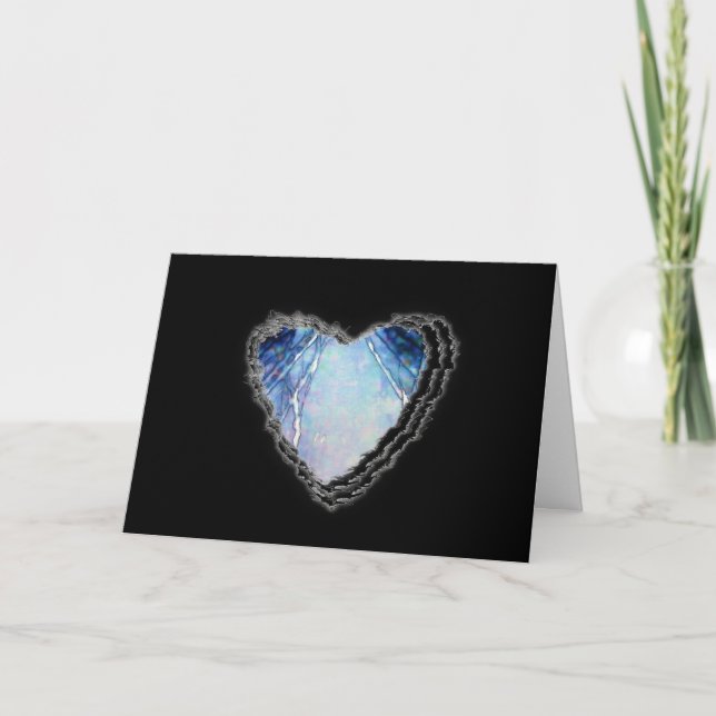 Blue Crystal Abstract Heart Romance Valentine Love Holiday Card (Front)