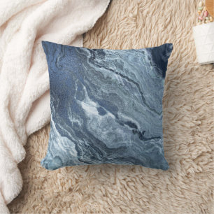 Blue Crystal Agate   Dark Moody Marbled Stone Cushion