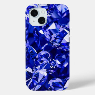 Blue Crystal Diamond Hearts iPhone 15 Case