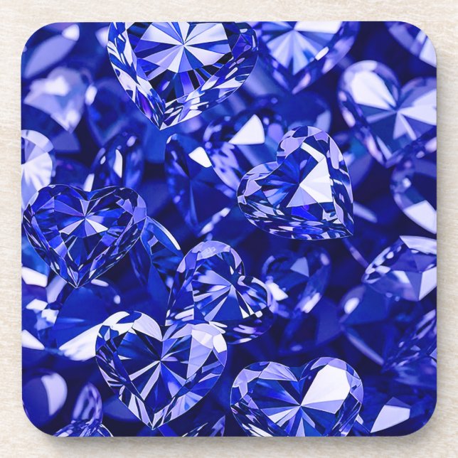 Blue Crystal Diamond Hearts Coaster (Front)