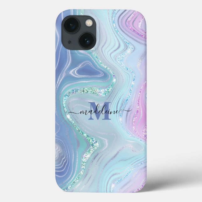 Blue Crystal Marble Iridescent Agate Case-Mate iPh iPhone Case (Back)