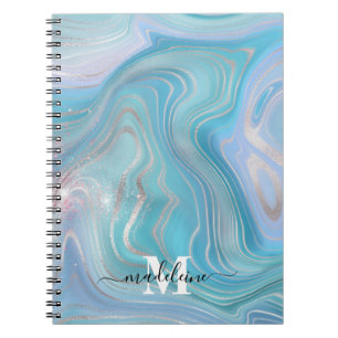 Blue Crystal Marble Iridescent Agate Notebook