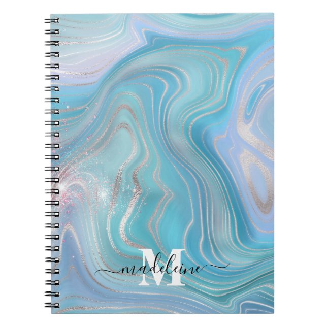 Blue Crystal Marble Iridescent Agate  Notebook (Front)
