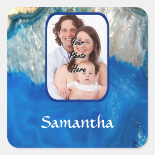 Blue crystal photo backround square sticker