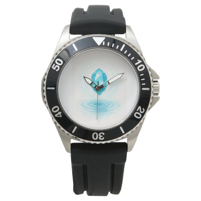 Blue Crystal & Water Wall Clock – Calm and Elegant Watch (Front)