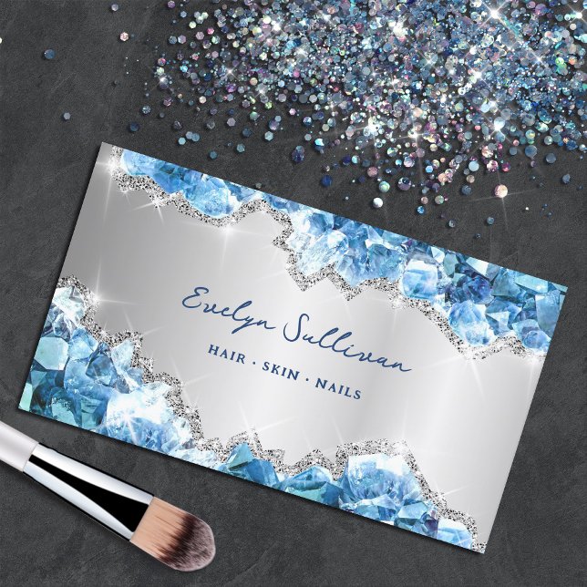 blue crystals faux foil geode business card (Creator Uploaded)