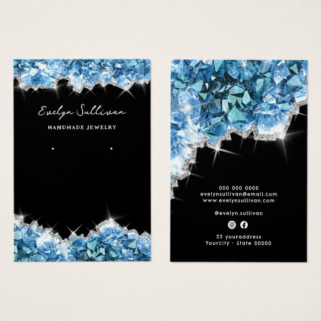 Blue crystals jewellery display card (Front & Back)