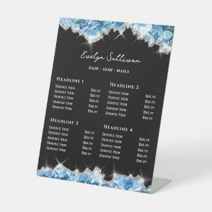 Blue crystals price list pedestal sign