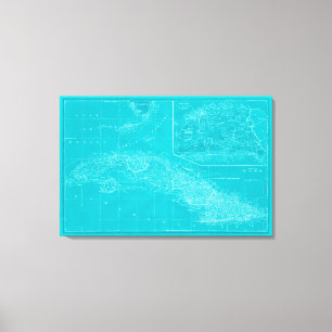 Blue Cuba Map Canvas Print