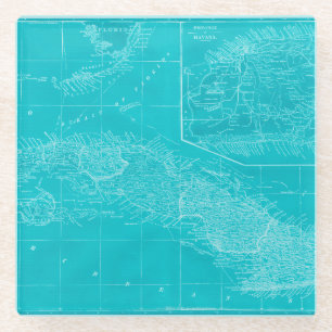 Blue Cuba Map Glass Coaster