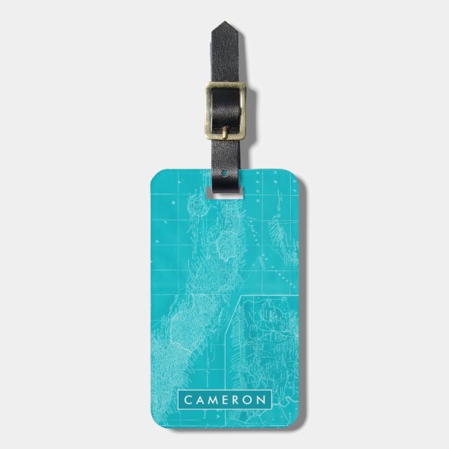 Blue Cuba Map Luggage Tag (Front Vertical)