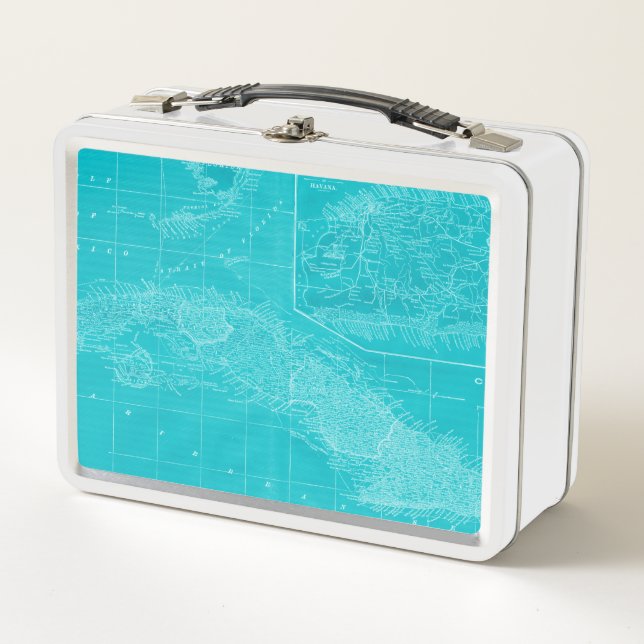 Blue Cuba Map Metal Lunch Box (Front)