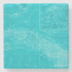 Blue Cuba Map Stone Coaster