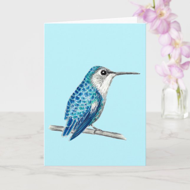 Blue Cuban Bee Hummingbird Illustration Card (Orchid)
