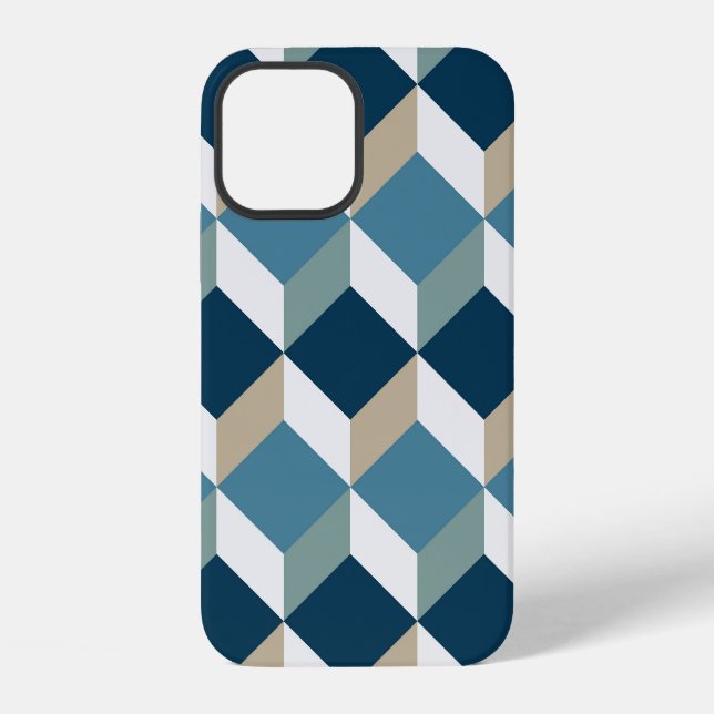 Blue Cubes: Geometric Seamless Pattern iPhone Case (Back)