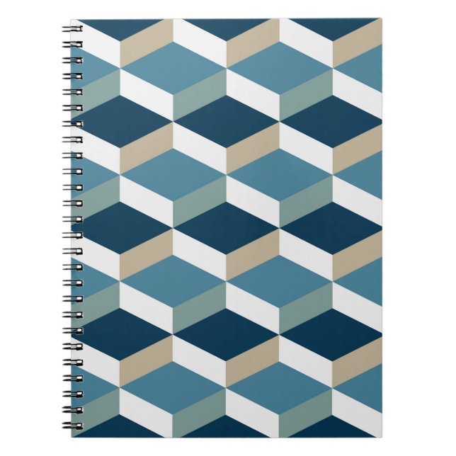 Blue Cubes: Geometric Seamless Pattern Notebook (Front)