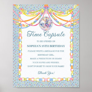 Blue Cue the Confetti Birthday Party Time Capsule Poster