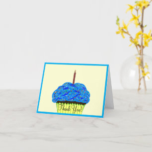 Blue Cupcake Balloons Birthday Thank You Card