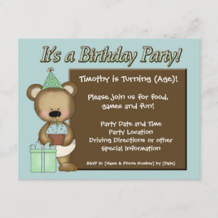 Blue Cupcake Bear Birthday Party Invitations