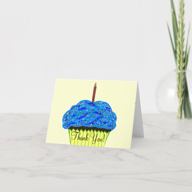 Blue Cupcake Birthday Thank You Cards (Front)
