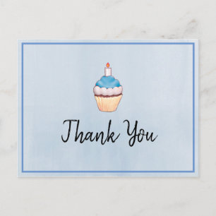 Blue Cupcake Birthday Thank You Postcard