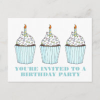 Blue Cupcake Candle Birthday Party Invitation