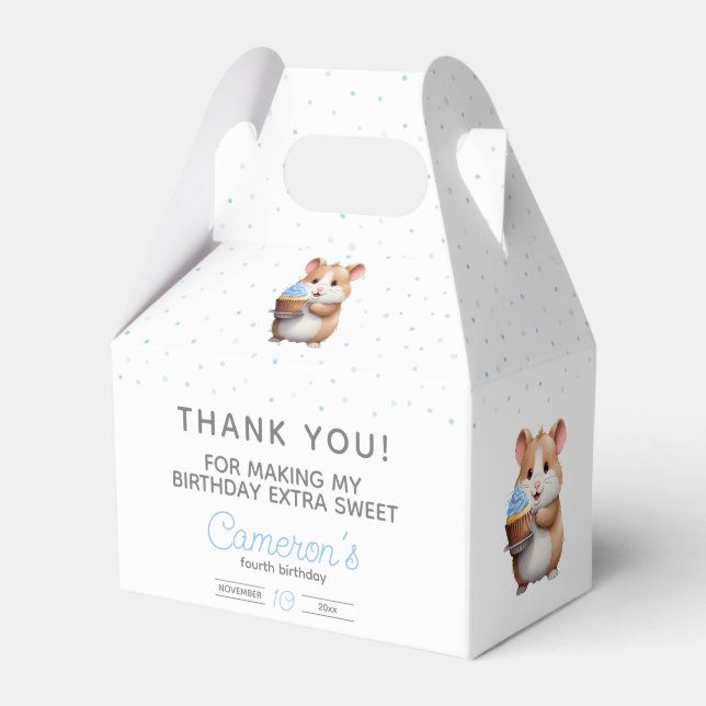 Blue cupcake hamster, nibble & giggle birthday favour box (Front Side)