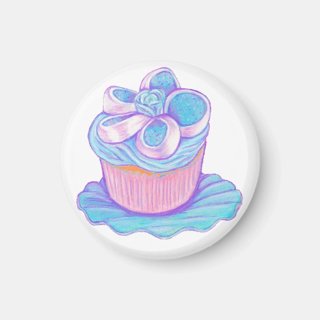 Blue Cupcake on Plate Magnet (Front)