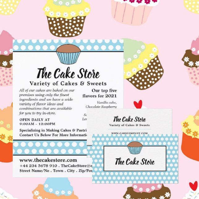 Blue Cupcake & Polka Dot, Cake Maker, Cake Store Business Card (Creator Uploaded)