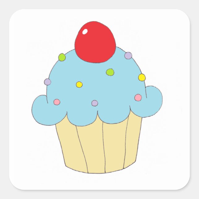 Blue Cupcake Square Sticker (Front)