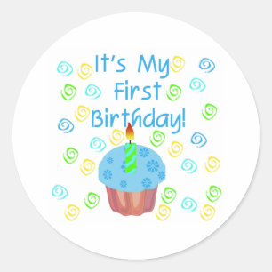 Blue Cupcake with Candle First Birthday Classic Round Sticker